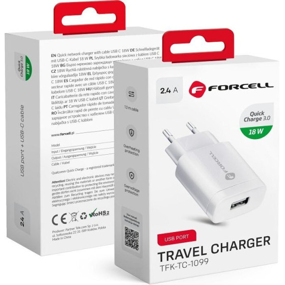 FORCELL F-Energy TFK-TC-1099 Travel Charger Usb A QC3.0 2,4A 18W white