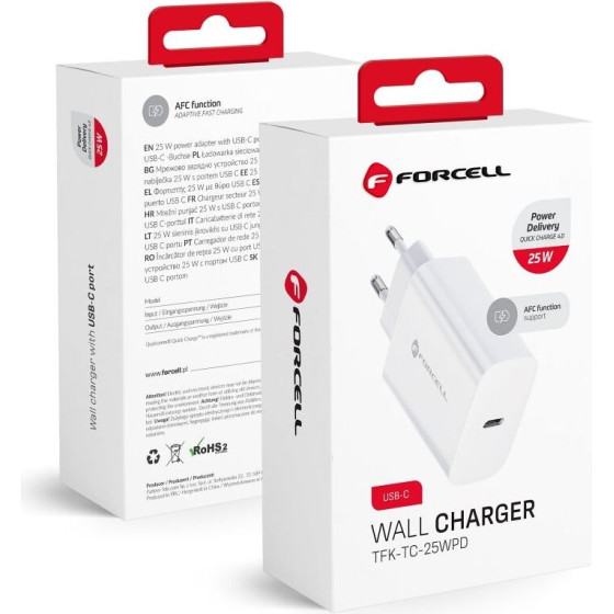FORCELL F-Energy TFK-TC-25WPd Travel Charger Type C Pd QC4.0 3A 25W white