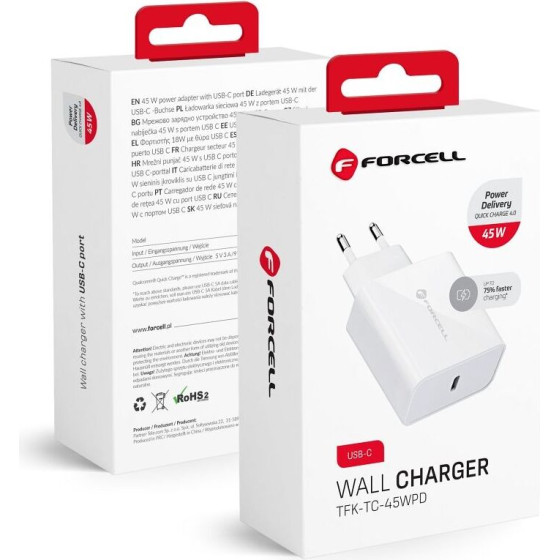FORCELL F-Energy TFK-TC-45WPd Travel Charger Type C Pd QC4.0 3A 45W white