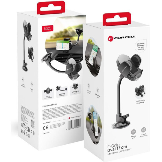 FORCELL F-Grip Oval 17 Cm Car Holder For Windshield / Dashboard / Air Vent black