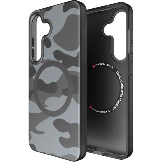 FORCELL F-Protect Levels With Dual Layer 4D technology, Military Drop-Test Compatible With Magsafe For Samsung S25 Black camo