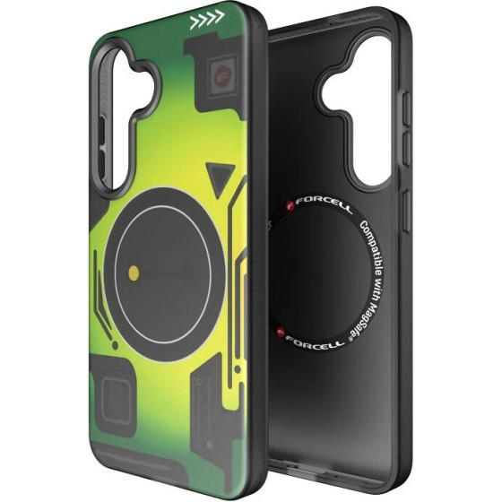 FORCELL F-Protect Levels With Dual Layer 4D technology, Military Drop-Test Compatible With Magsafe For Samsung S25 Cyber green