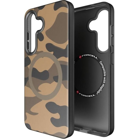 FORCELL F-Protect Levels With Dual Layer 4D technology, Military Drop-Test Compatible With Magsafe For Samsung S25 Desert camo