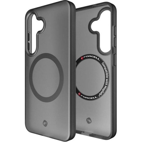 FORCELL F-Protect Levels With Dual Layer 4D technology, Military Drop-Test Compatible With Magsafe For Samsung S25 Smoky black