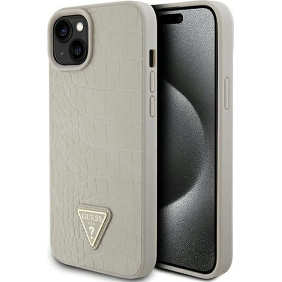 Guess Case For Iphone 13 / 14 / 15 GUHCP15SPcrthcd (Croco Triangle Metal Logo) gold