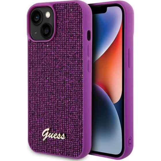 Guess Case For Iphone 13 / 14 / 15 GUHCP15SPmsdgsf (Disco Metal Script) fuschia