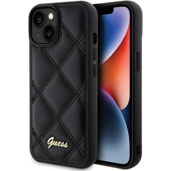 Guess Case For Iphone 13 / 14 / 15 GUHCP15SPsqsqsk (Quilted Metal Logo) black