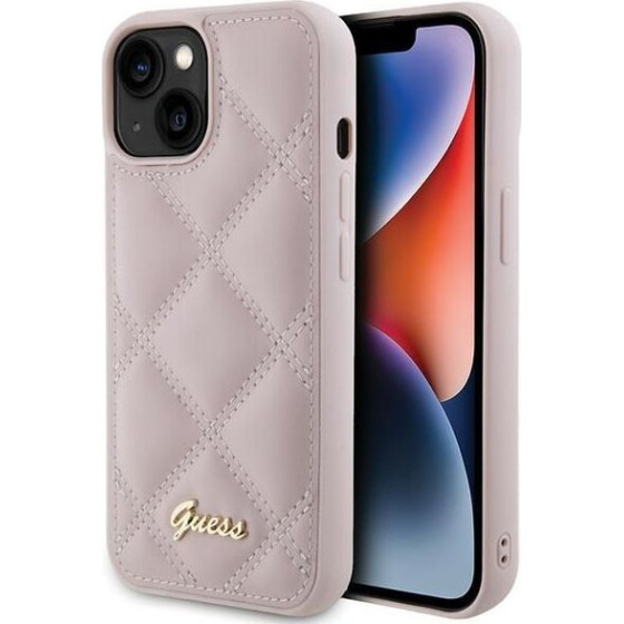 Guess Case For Iphone 13 / 14 / 15 GUHCP15SPsqsqsp (Quilted Metal Logo) pink