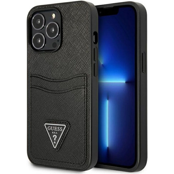 Guess Case For Iphone 13 Pro GUHCP13LPsatpk (Saffiano Double Card Triangle) black
