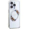 Guess Case For Iphone 15 Pro Max Compatible With Magsafe GUHMP15XHfwfct (Flowers Wreath) transparent