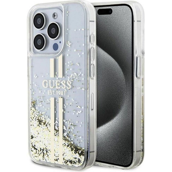 Guess Case For Iphone 15 Pro Max GUHCP15XLfcsegt (Liquid Glitter Gold Stripes) transparent