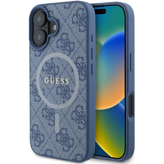 Guess Case For Iphone 16 Compatible With Magsafe GUHMP16SG4GFrb (Pu 4G Ring Classic Logo) blue