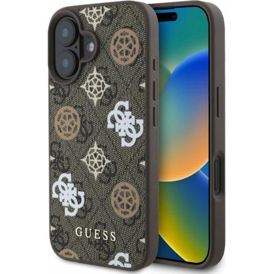 Guess Case For Iphone 16 Compatible With Magsafe GUHMP16SP4PWpw (Pu Peony On 4G Background) brown