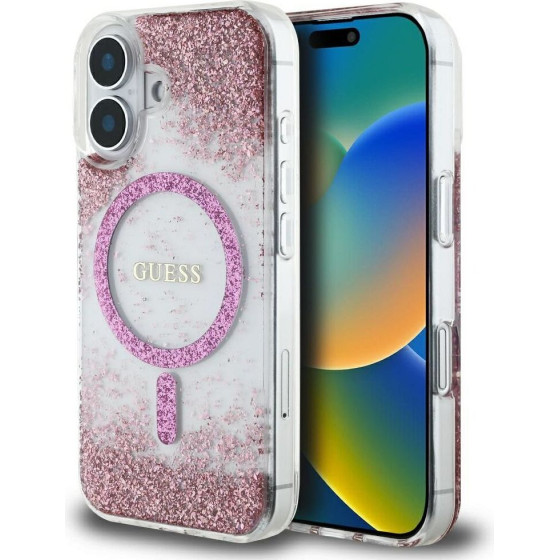 Guess Case For Iphone 16 Compatible With Magsafe GUHMP16SRgrgep (Resin Bottom Glitter) pink