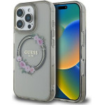 Guess Case For Iphone 16 Pro Compatible With Magsafe GUHMP16LHfwfck (Iml Flowers Wreath) black