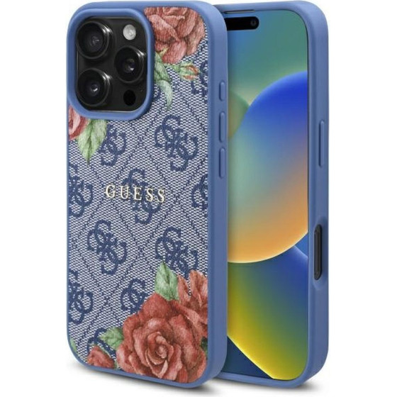 Guess Case For Iphone 16 Pro Compatible With Magsafe GUHMP16LP4ROpemcb (4G Flowers Print) blue