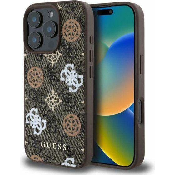 Guess Case For Iphone 16 Pro Max Compatible With Magsafe GUHMP16XP4PWpw (Pu Peony On 4G Background) brown
