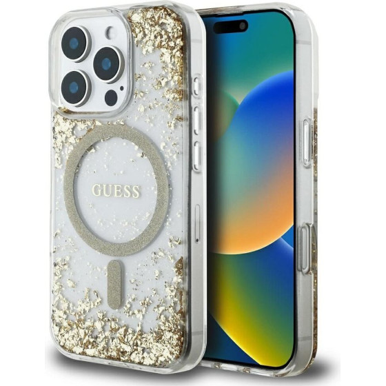 Guess Case For Iphone 16 Pro Max Compatible With Magsafe GUHMP16XRgrged (Resin Bottom Glitter) gold