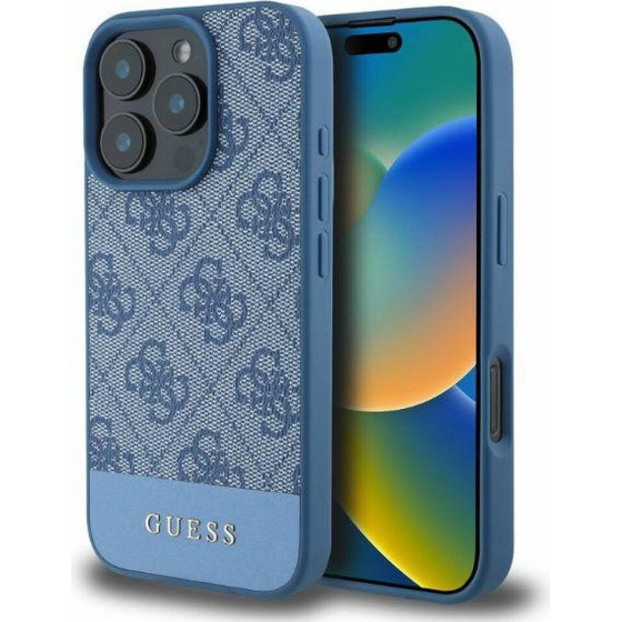 Guess Case For Iphone 16 Pro Max GUHCP16XG4GLbl (4G Pu Bottom Stripe) blue