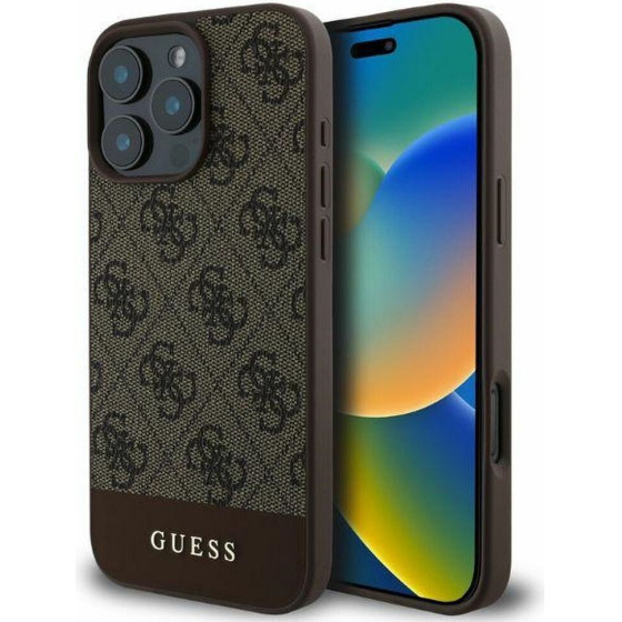 Guess Case For Iphone 16 Pro Max GUHCP16XG4GLbr (PC/Tpu 4G Pu Bottom Stripe) brown