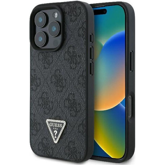 Guess Case For Iphone 16 Pro Max GUHCP16XP4TDpk (Pu Leather 4G Triangle Strass) black