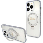 Guess Original Faceplate Case GUHMP15XHrsgsd For Iphone 15 Pro Max (Compatible With Magsafe / Glitter Script Logo / Ring Stand / transparent)