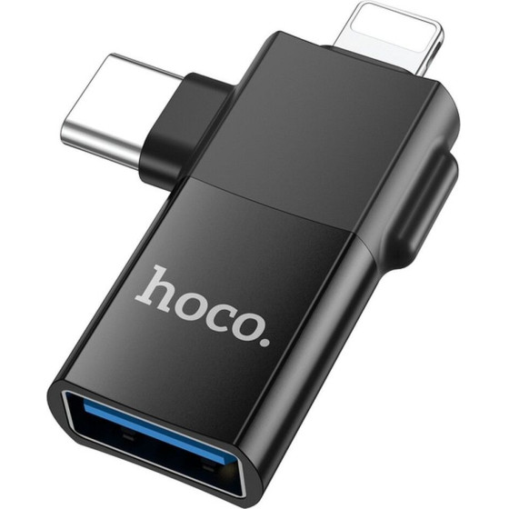 Hoco Adapter Otg Type C (male) / Lightning (male) To Usb A (female) 2in1 UA17 black