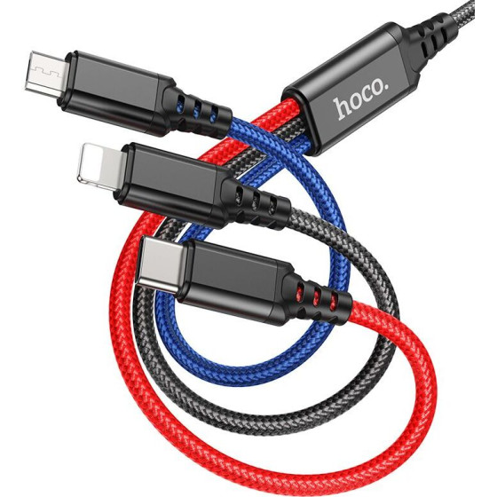 Hoco Cable 3in1 Usb A To Lightning / Micro Usb / Type C 2A X76 1 m Black / Red / blue