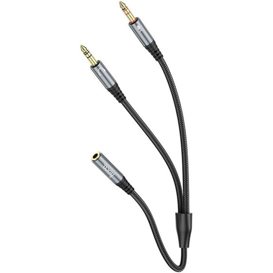 Hoco Cable Aux 2in1 Jack 3,5 Mm (female) To 2 x Jack 3,5 Mm (male) UPA21 0,25 m Metal gray