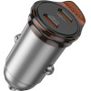 Hoco Car Charger 2 x Type C Pd QC3.0 45W NZ16B Metal gray