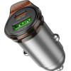 Hoco Car Charger Usb A + Type C + Cable Type C To Lightning Pd QC3.0 43W NZ16A Metal gray