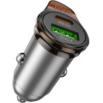 Hoco Car Charger Usb A + Type C + Cable Type C To Type C Pd QC3.0 43W NZ16A Metal gray