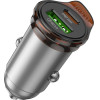 Hoco Car Charger Usb A + Type C + Cable Type C To Type C Pd QC3.0 43W NZ16A Metal gray
