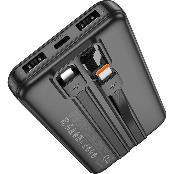 Hoco Powerbank 10000 Mah With Cables Type C + Lightning 2A J118 black