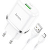 Hoco Travel Charger Usb A + Cable Usb A To Micro Usb QC3.0 3A 18W N3 white