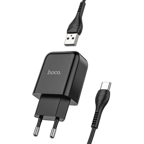 Hoco Travel Charger Usb A + Cable Usb A To Type C 2.1A N2 black