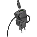 Hoco Wall Charger Usb A + Type C + Cable Type C To Lightning Pd QC3.0 3A 30W N63 black