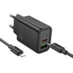 Hoco Wall Charger Usb A + Type C + Cable Type C To Type C Pd QC3.0 3A 20W N61 black