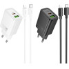 Hoco Wall Charger Usb A + Type C + Cable Type C To Type C Pd QC3.0 3A 20W N61 black