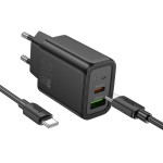 Hoco Wall Charger Usb A + Type C + Cable Type C To Type C Pd QC3.0 3A 30W N63 black