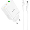 Hoco Charger 2 x Type C + Usb A + Cable Type C To Lightning Pd QC3.0 3A 35W N33 white