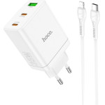 Hoco Charger 2 x Type C + Usb A + Cable Type C To Lightning Pd QC3.0 3A 35W N33 white