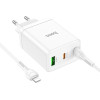 Hoco Charger 2 x Type C + Usb A + Cable Type C To Lightning Pd QC3.0 3A 35W N33 white