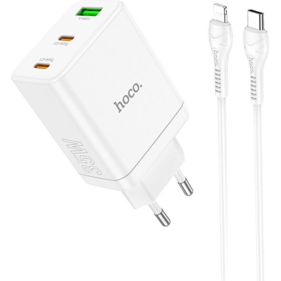Hoco Charger 2 x Type C + Usb A + Cable Type C To Lightning Pd QC3.0 3A 35W N33 white