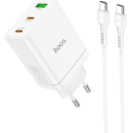 Hoco Charger 2 x Type C + Usb A + Cable Type C To Type C Pd QC3.0 3A 35W N33 white