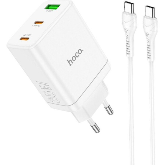 Hoco Charger 2 x Type C + Usb A + Cable Type C To Type C Pd QC3.0 3A 35W N33 white
