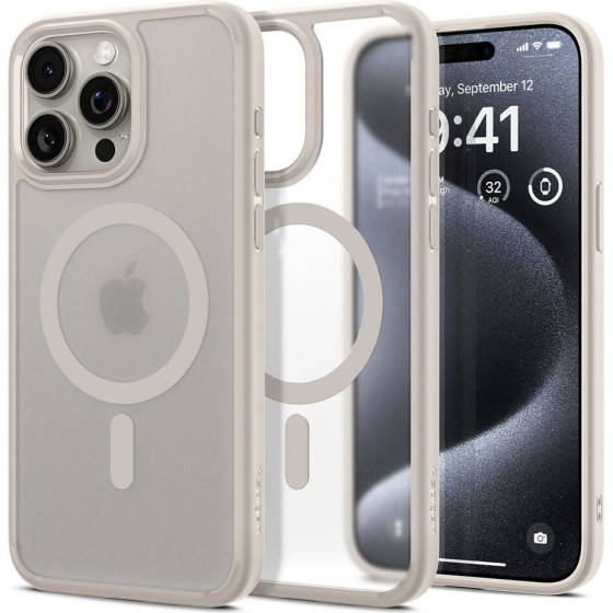 Spigen case ULTRA HYBRID MAG compatible with MagSafe for IPHONE 15 Pro Max frost natural titanium