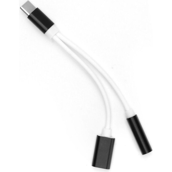 Adapter Aux 2in1 Type C (male) To Type C (female) / Jack 3,5 Mm (female) Black OEM
