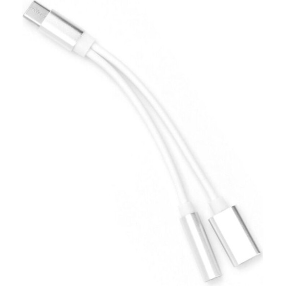Adapter Aux 2in1 Type C (male) To Type C (female) / Jack 3,5 Mm (female) White OEM