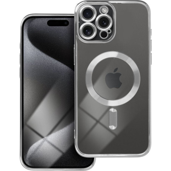 Electro Mag Cover Case Compatible With Magsafe For Iphone 15 Pro Max Silver OEM